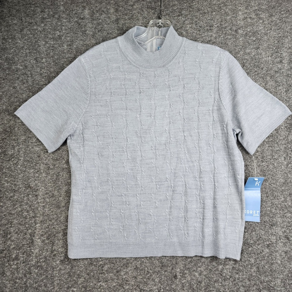 Koret Petite Sweater Tee Women PM Heather Grey Cable Knit Mock Neck‎ KC497051P